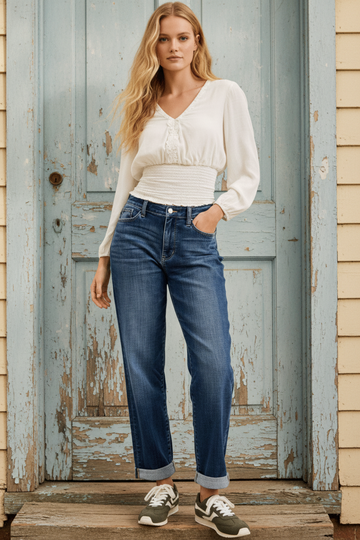 Judy Blue Billie Mid Rise Cuffed Boyfriend Jeans