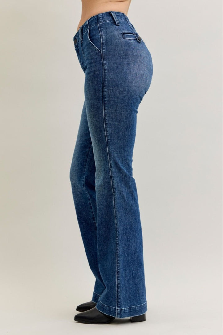 Judy Blue Mid Rise Trouser Welt Pocket Tummy Control Bootcut Jeans