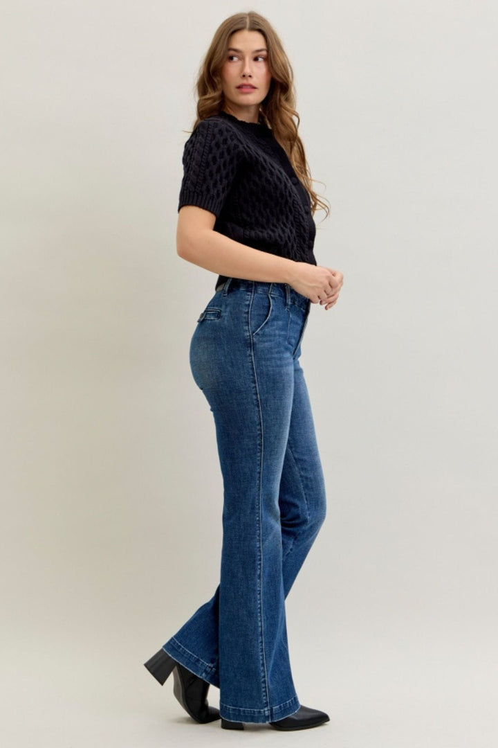Judy Blue Mid Rise Trouser Welt Pocket Tummy Control Bootcut Jeans