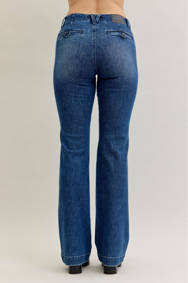 Judy Blue Mid Rise Trouser Welt Pocket Tummy Control Bootcut Jeans
