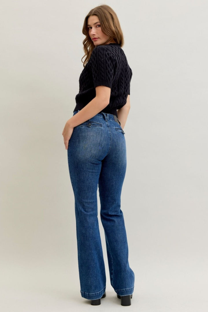 Judy Blue Mid Rise Trouser Welt Pocket Tummy Control Bootcut Jeans