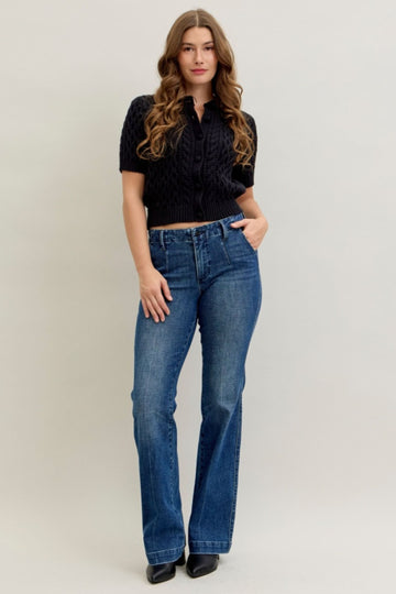 Judy Blue Mid Rise Trouser Welt Pocket Tummy Control Bootcut Jeans