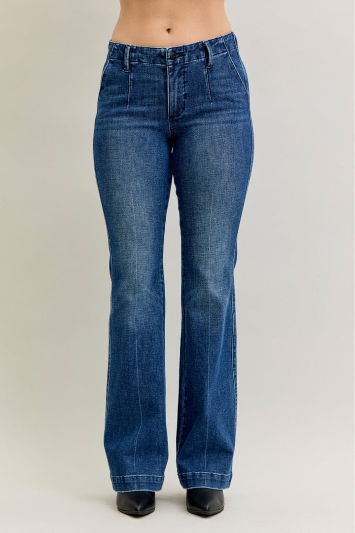 Judy Blue Mid Rise Trouser Welt Pocket Tummy Control Bootcut Jeans
