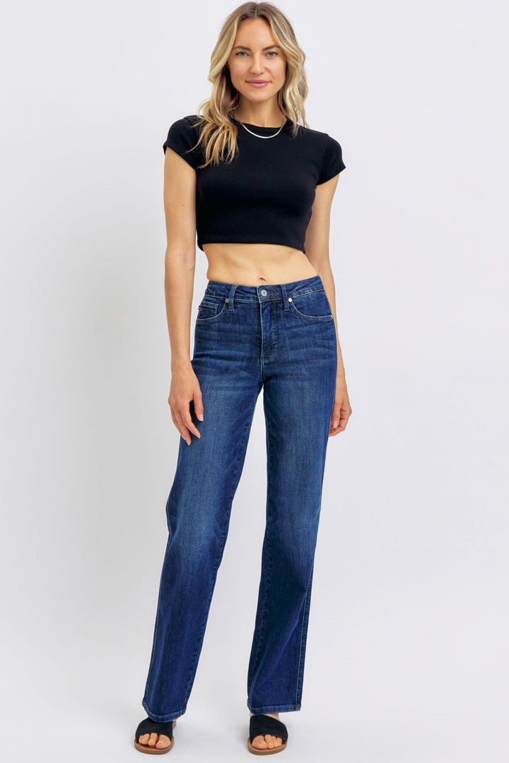 Judy Blue Mid Rise Tummy Control Classic Straight Leg Jeans