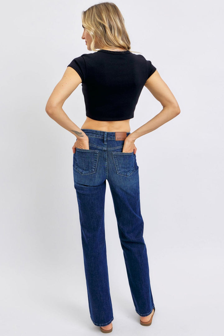 Judy Blue Mid Rise Tummy Control Classic Straight Leg Jeans