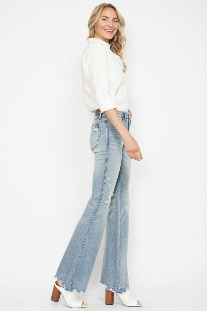 Judy Blue Mid Rise Tummy Control Distressed Flare Leg Jeans