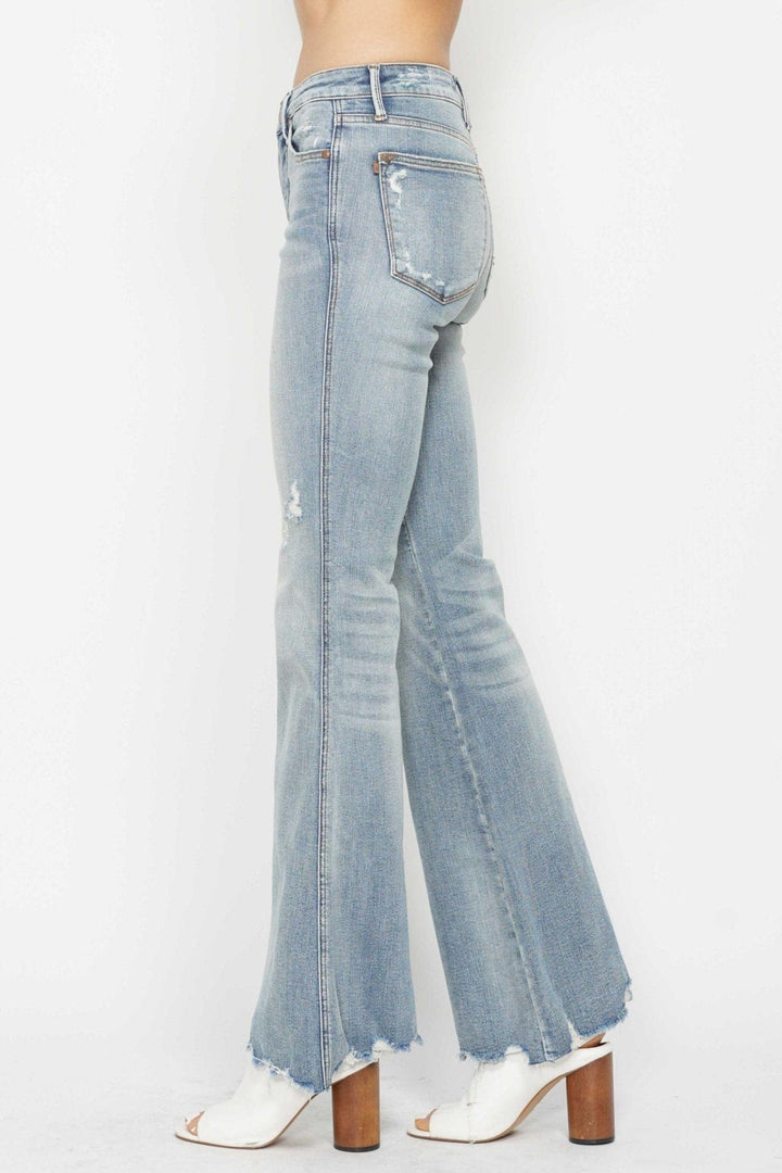 Judy Blue Mid Rise Tummy Control Distressed Flare Leg Jeans