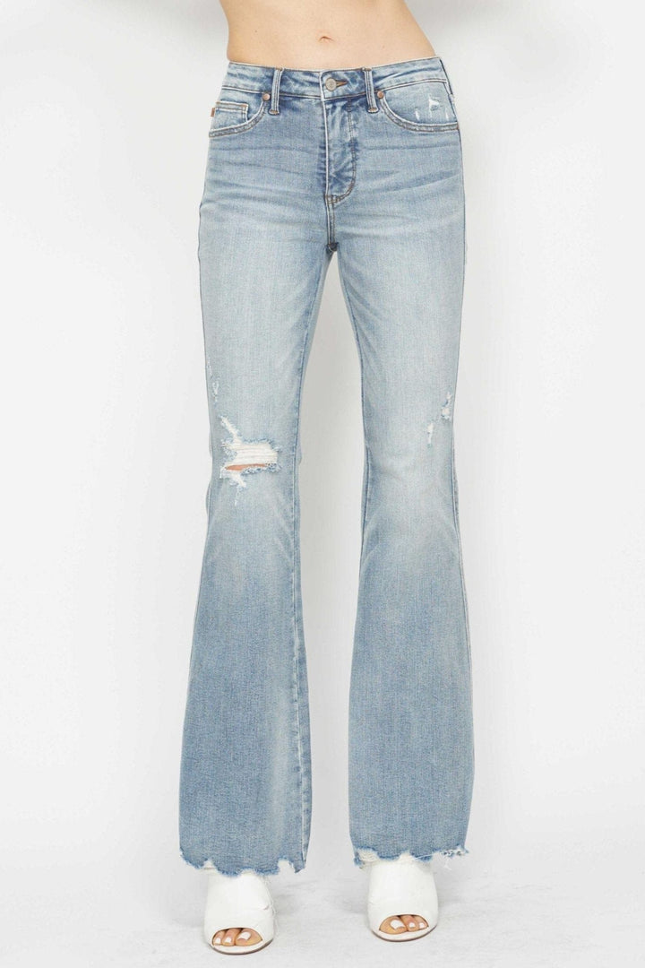 Judy Blue Mid Rise Tummy Control Distressed Flare Leg Jeans