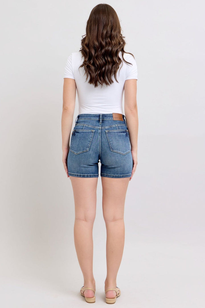 Judy Blue Mid Rise Tummy Control Mid Length Shorts