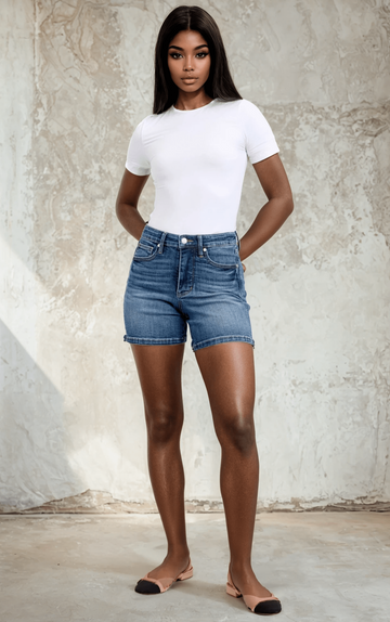 Judy Blue Mid Rise Tummy Control Mid Length Shorts