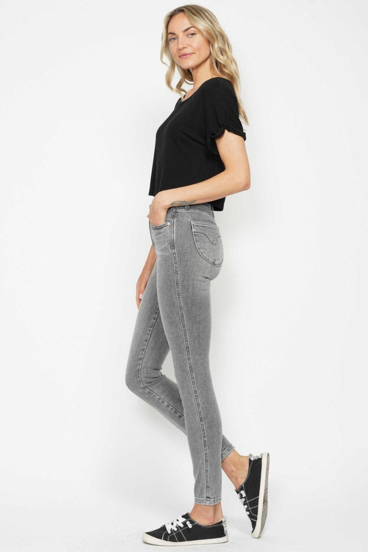 Judy Blue Mid Rise Tummy Control Shield Pocket Skinny Jeans