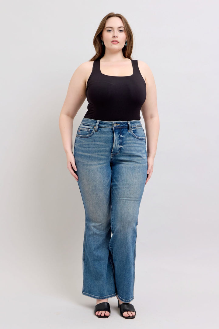 Judy Blue Mid Rise Tummy Control Vintage Wash Shield Pocket Jeans