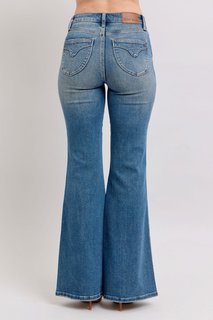 Judy Blue Mid Rise Tummy Control Vintage Wash Shield Pocket Jeans