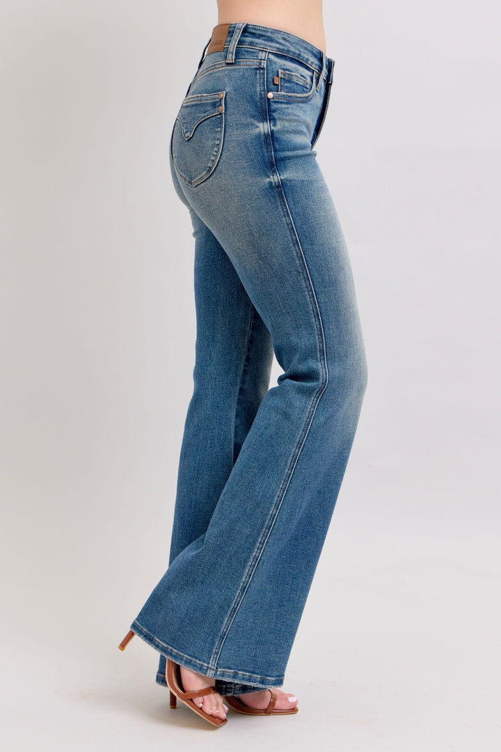 Judy Blue Mid Rise Tummy Control Vintage Wash Shield Pocket Jeans