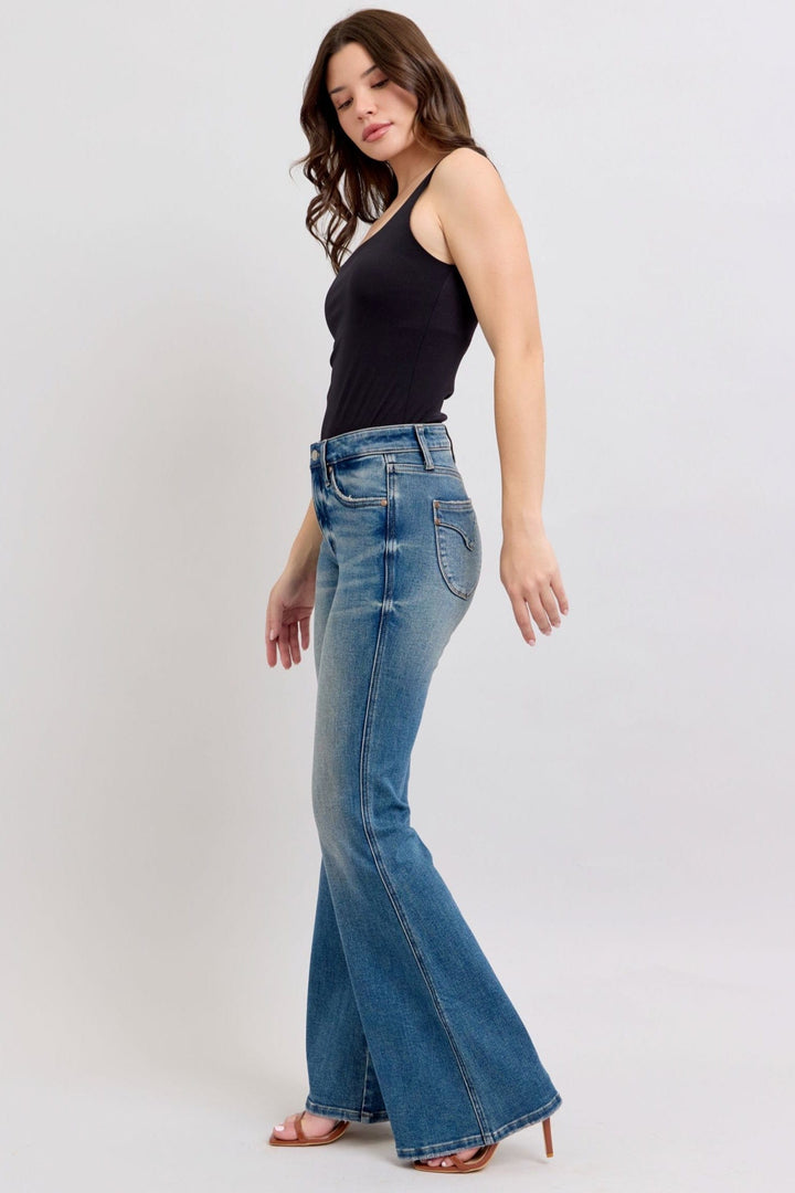 Judy Blue Mid Rise Tummy Control Vintage Wash Shield Pocket Jeans