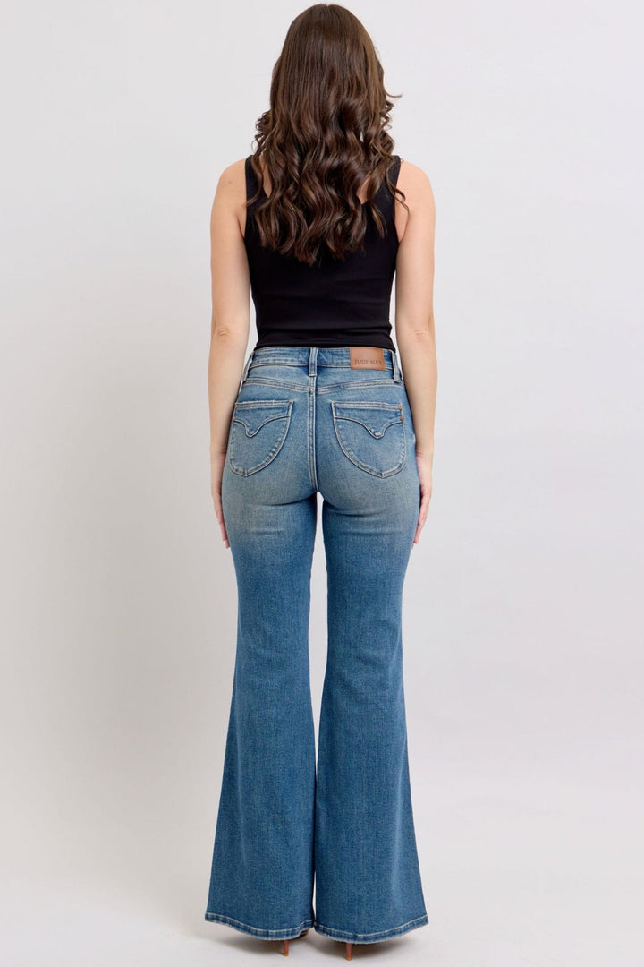 Judy Blue Mid Rise Tummy Control Vintage Wash Shield Pocket Jeans