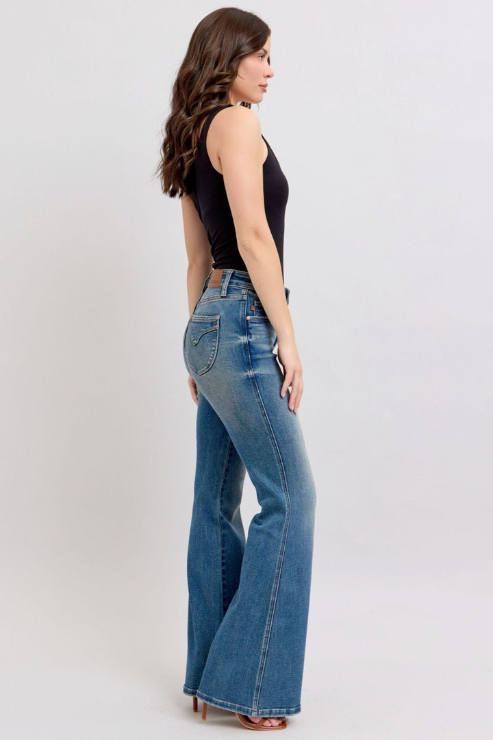 Judy Blue Mid Rise Tummy Control Vintage Wash Shield Pocket Jeans