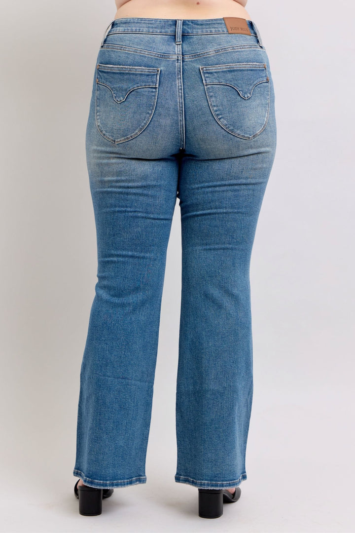 Judy Blue Mid Rise Tummy Control Vintage Wash Shield Pocket Jeans