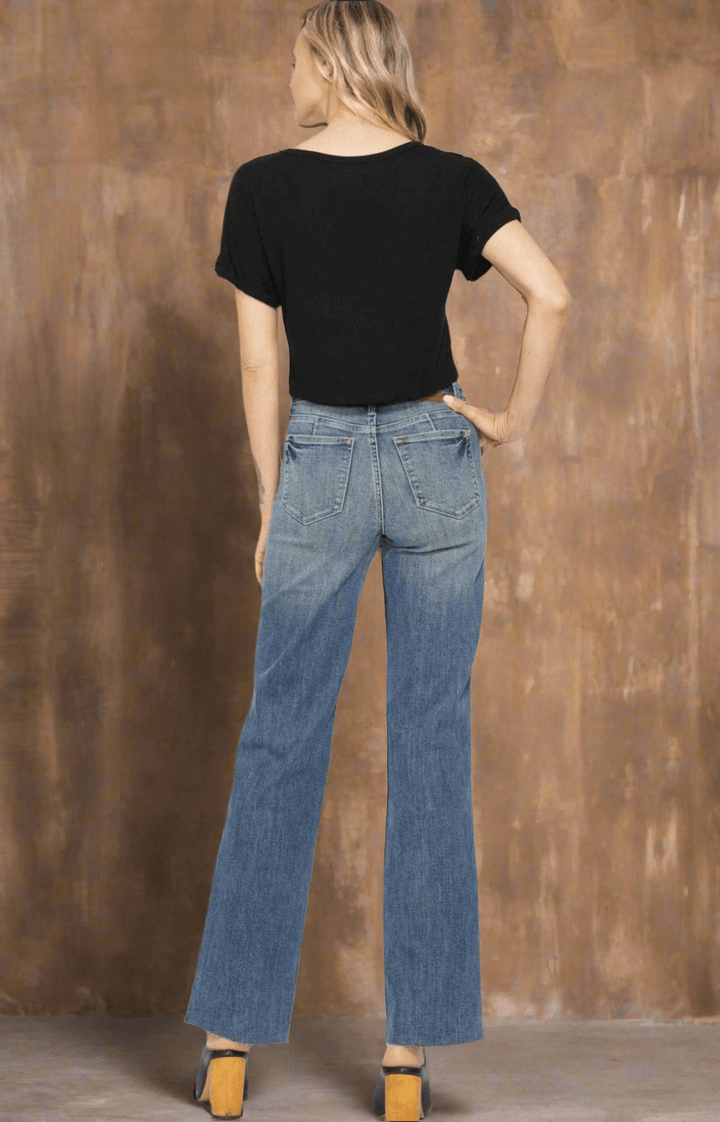 Judy Blue Mid Rise Tummy Control Vintage Wash Straight Leg Jeans