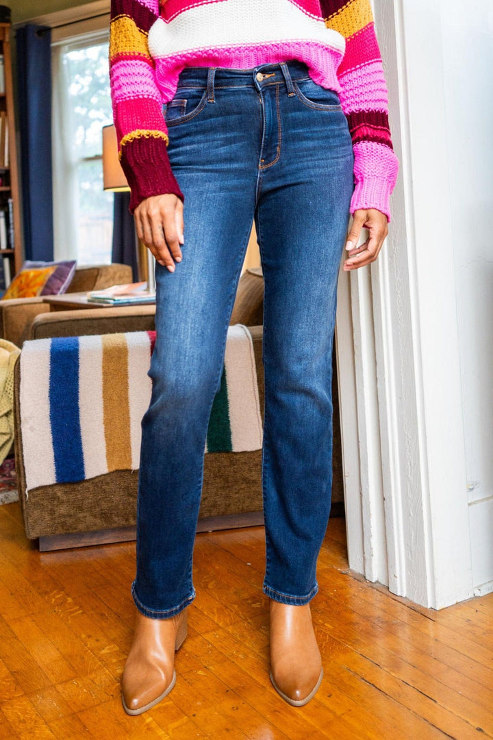 Judy Blue Washed Thermal High Waist Straight Leg Jeans