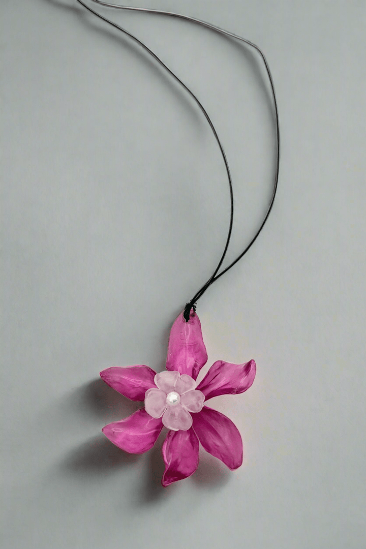 Kalliroi Delicate Pearl Center Flower on Leather Cord