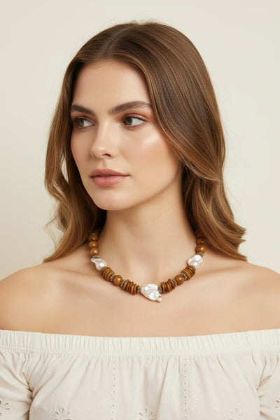 Kave Baroque Pearl Accent Handmade Beaded Necklace