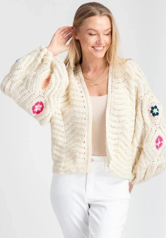 Knitted Floral Cardigan Sweater