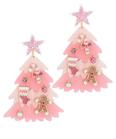 Layered Christmas Tree with Glitter Enamel Ornaments Dangle Earrings