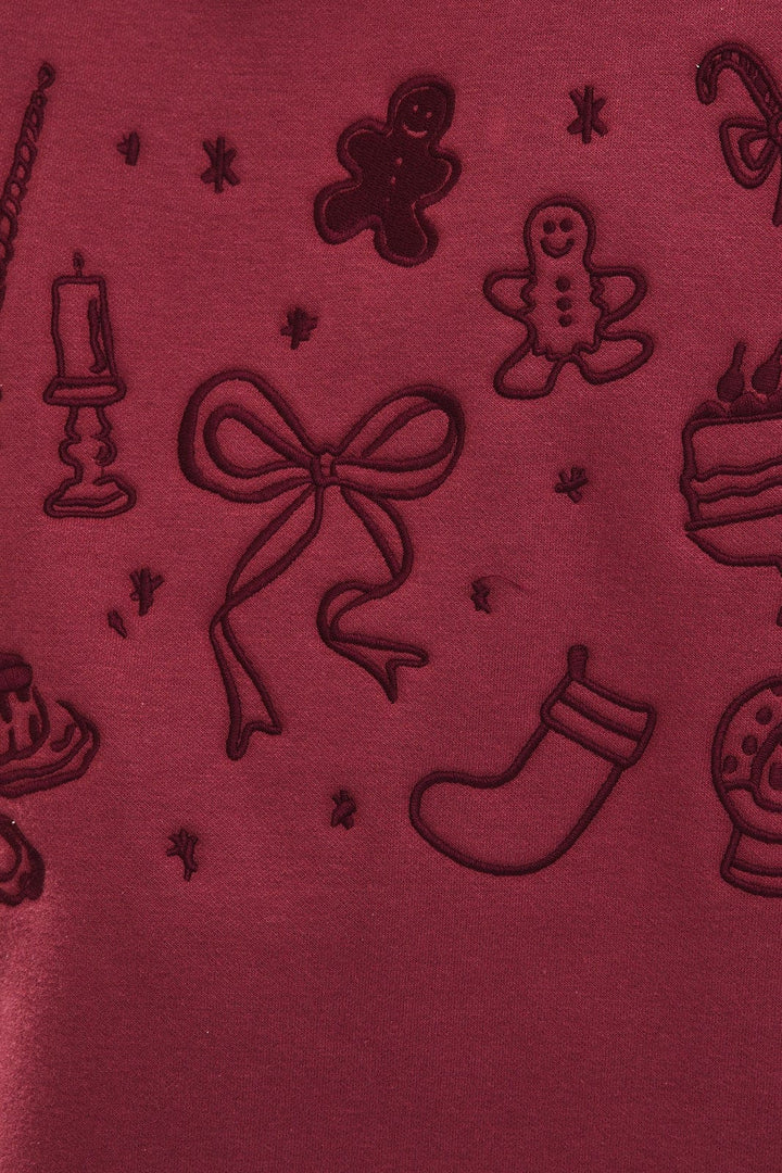 Le Lis Christmas Embroidered Graphic Solid Crewneck Sweatshirt