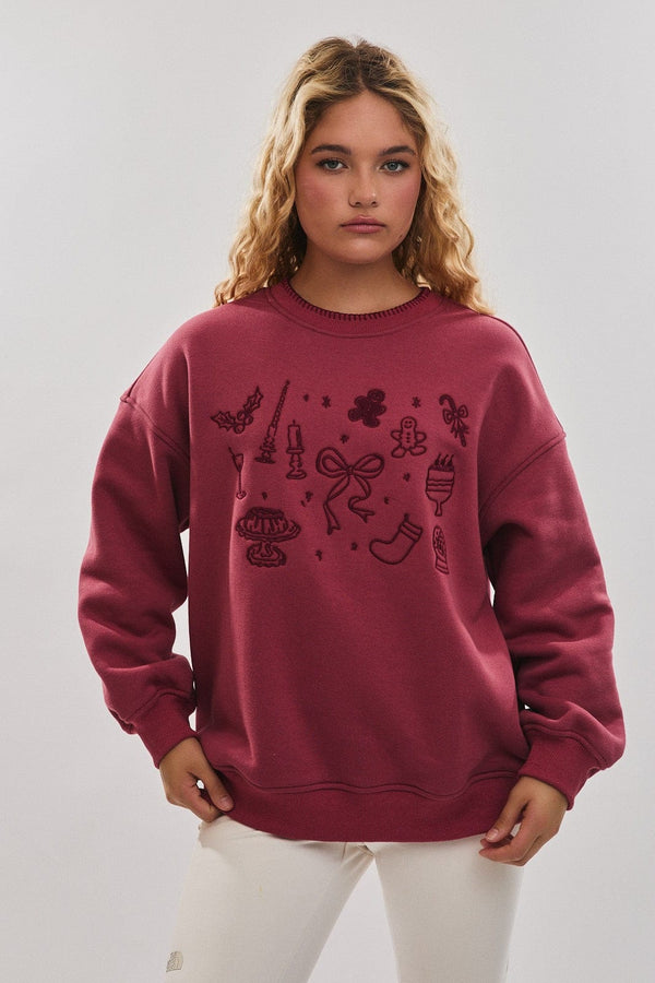 Le Lis Christmas Embroidered Graphic Solid Crewneck Sweatshirt
