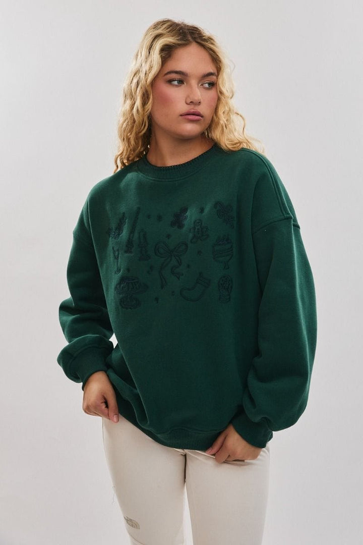 Le Lis Christmas Embroidered Graphic Solid Crewneck Sweatshirt