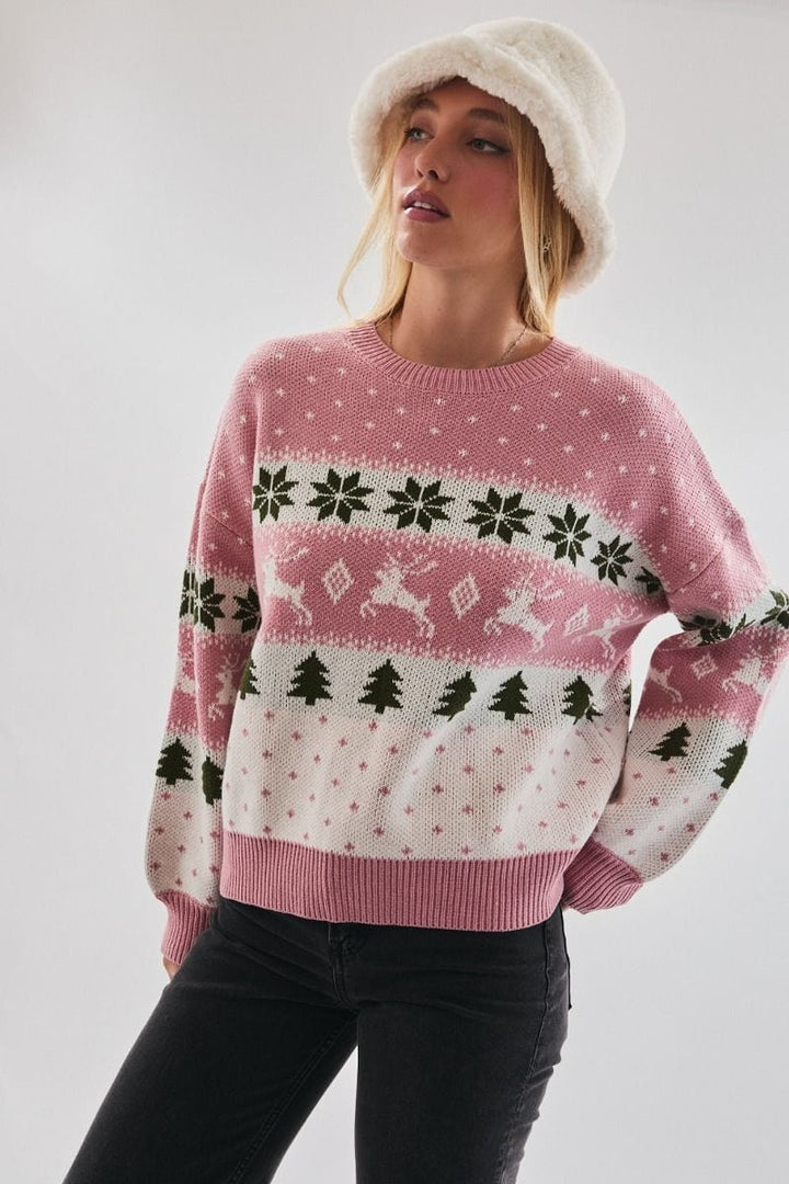 Le Lis Crew Neck Fairisle Pattern Christmas Sweater