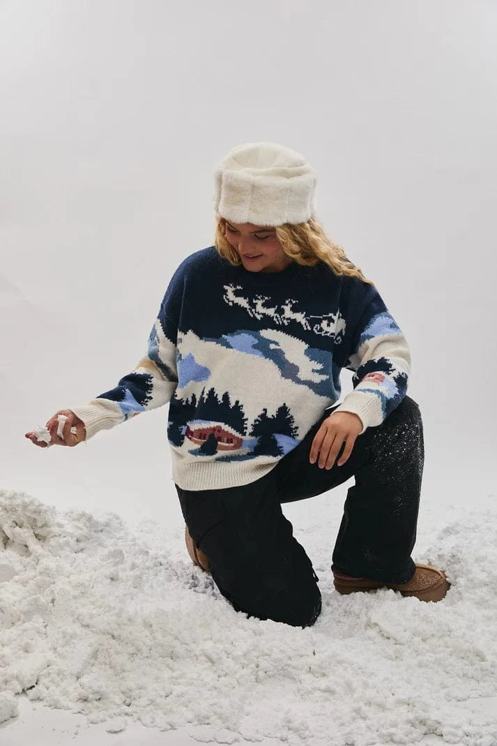Le Lis Crew Neck Ski Village Graphic Sweater