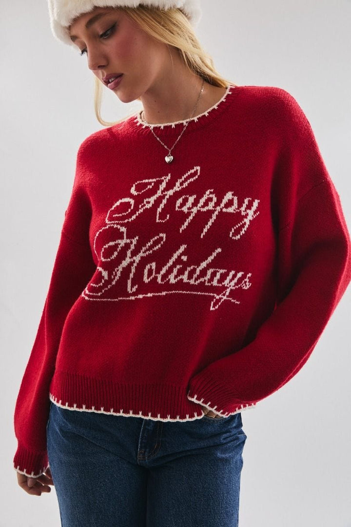 Le Lis "Happy Holidays" Cursive Script Sweater