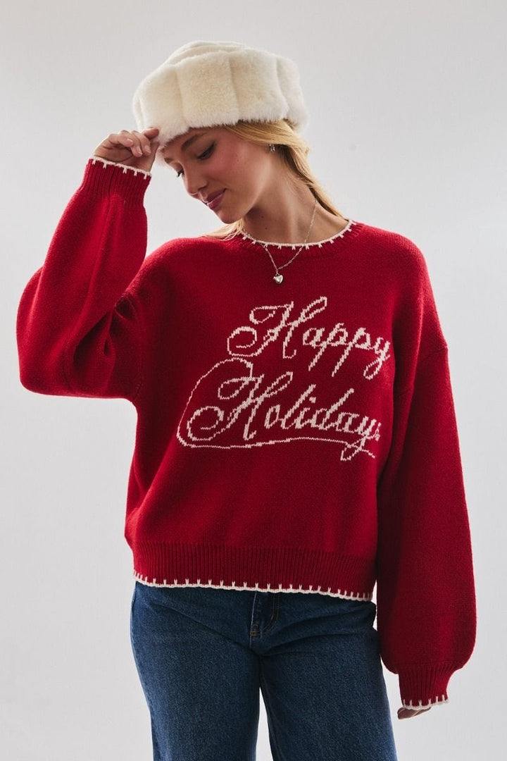 Le Lis "Happy Holidays" Cursive Script Sweater