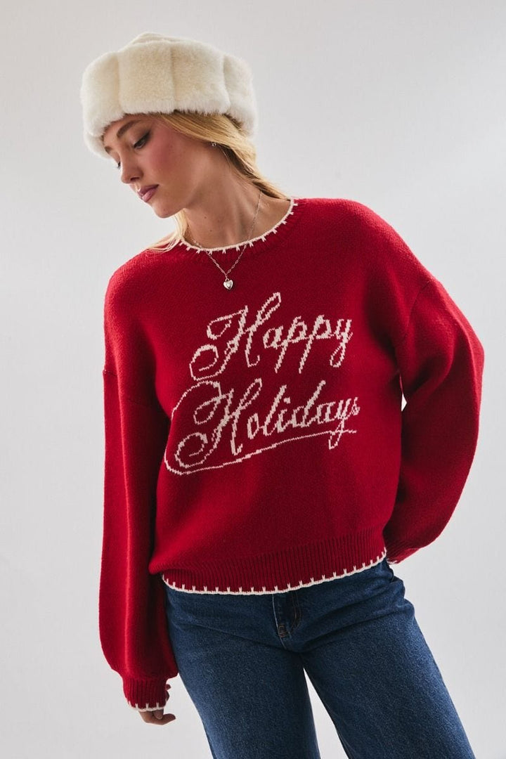 Le Lis "Happy Holidays" Cursive Script Sweater