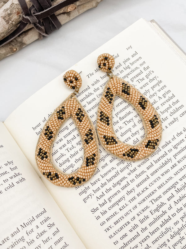 Leopard Bead Teardrop Earrings