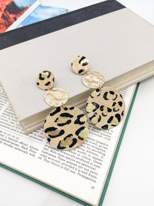 Leopard Double Disk Leather Earrings