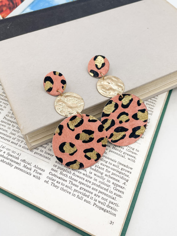 Leopard Double Disk Leather Earrings