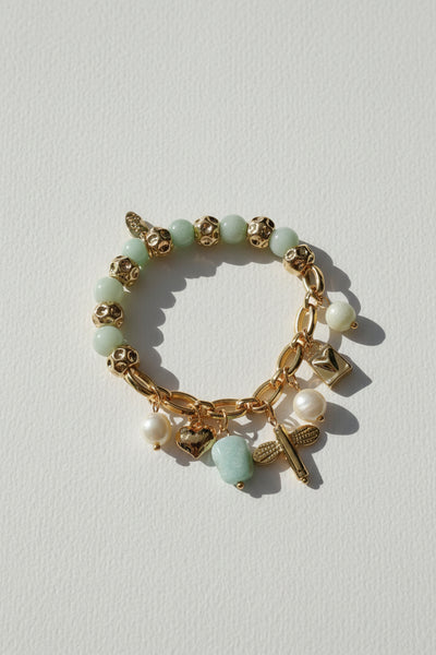 Llouli Half and Half Stretchy Beaded and Chain Charm Bracelet