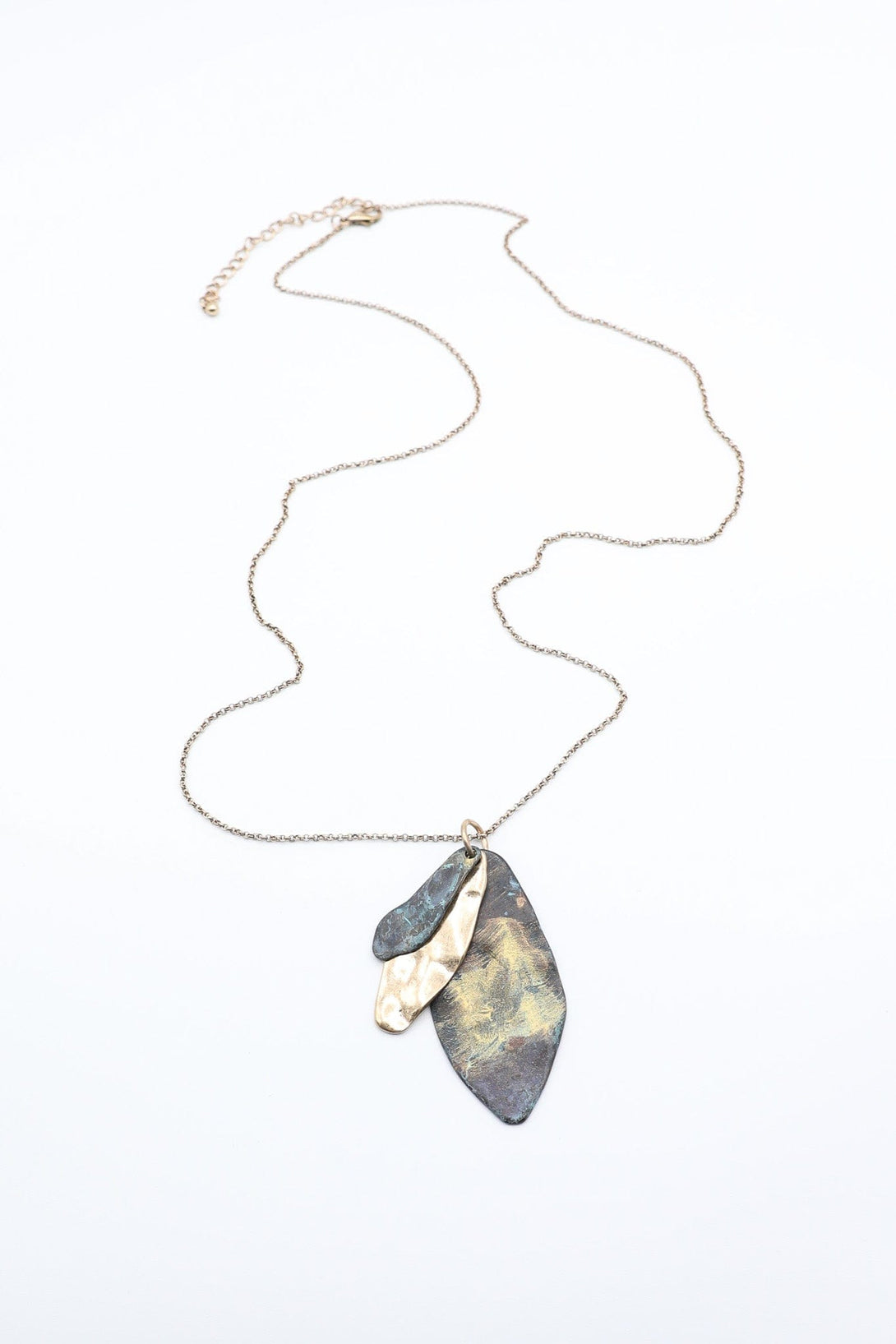 Long Chain Necklace with Three Stacked Pendants