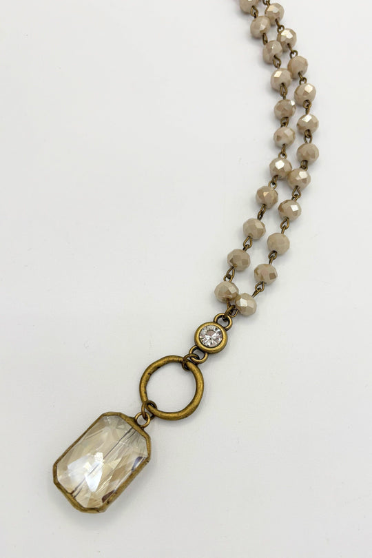 Long Glass Bead Accented Textured Chain with Faceted Soldered Centerpiece and CZ Crystal Accent