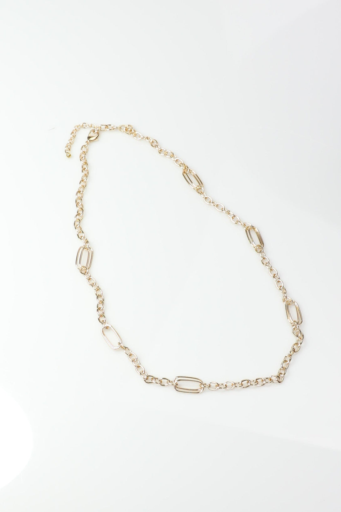 Long Gold Necklace with Paperclip Chain Accent Links