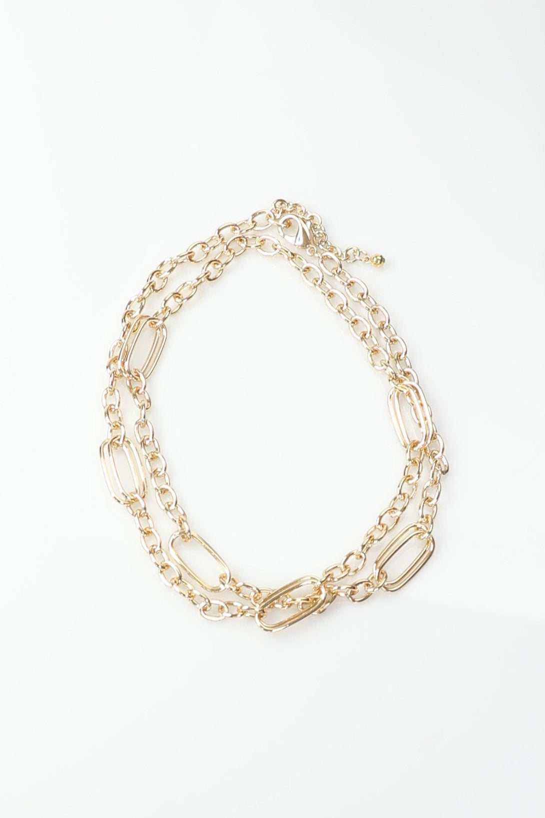 Long Gold Necklace with Paperclip Chain Accent Links