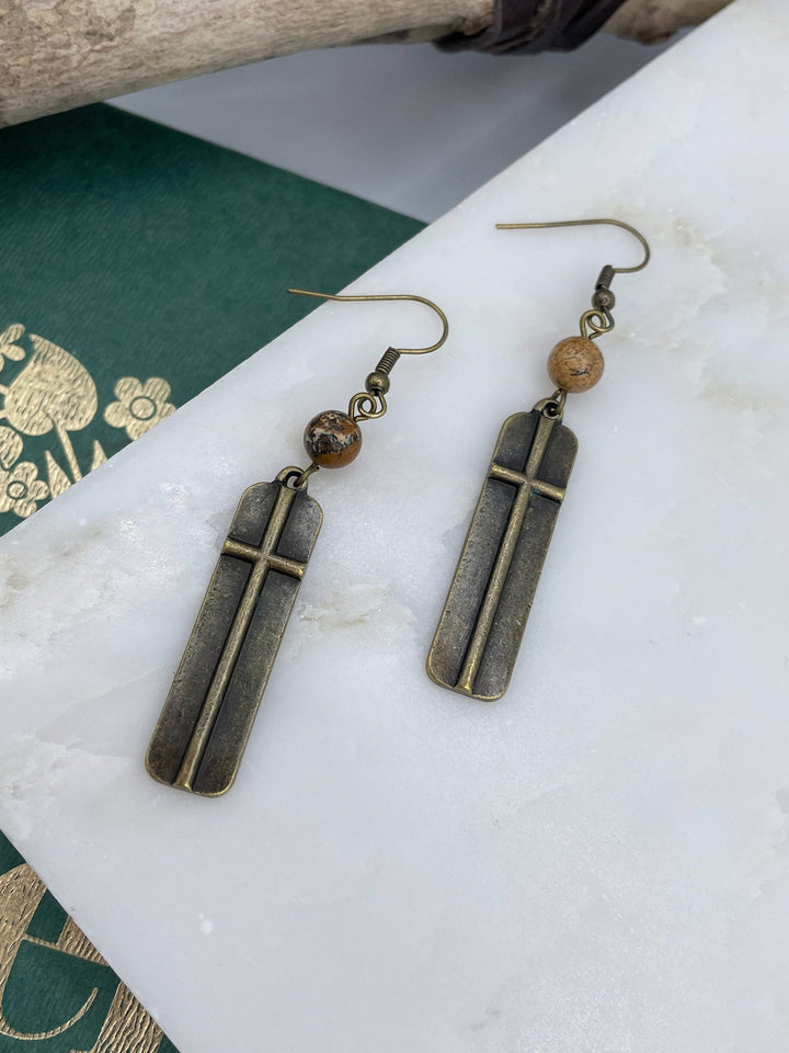 Long Rectangle Shaped Cross Earrings