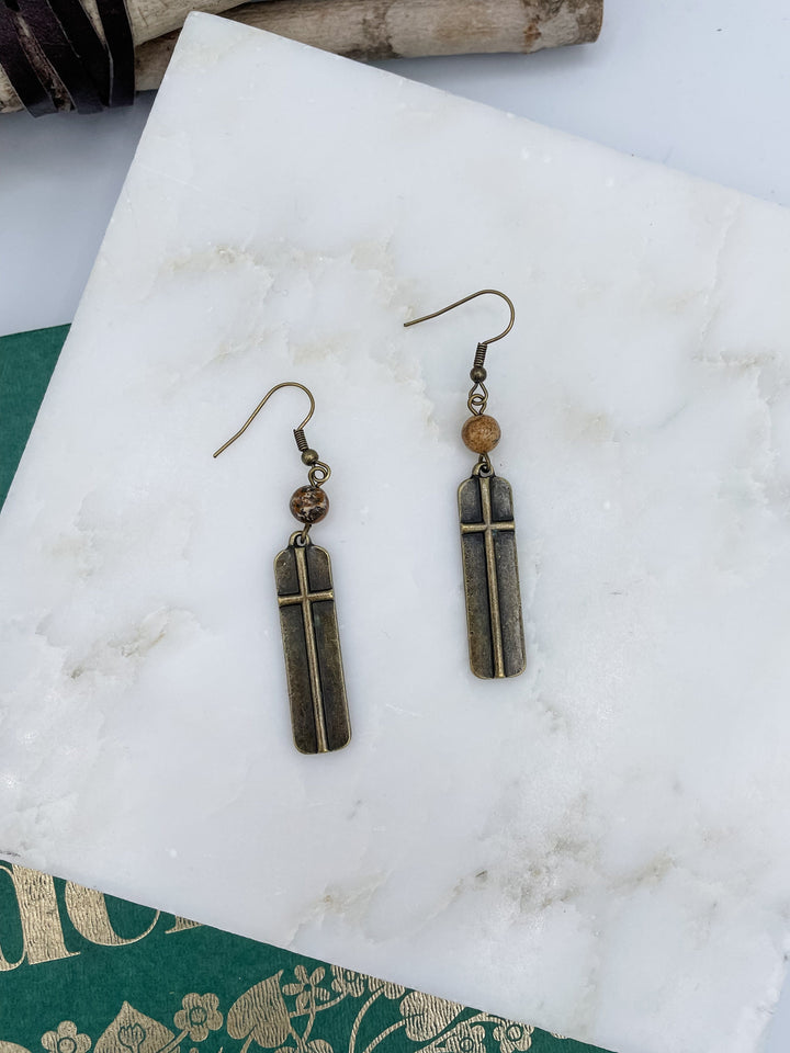 Long Rectangle Shaped Cross Earrings