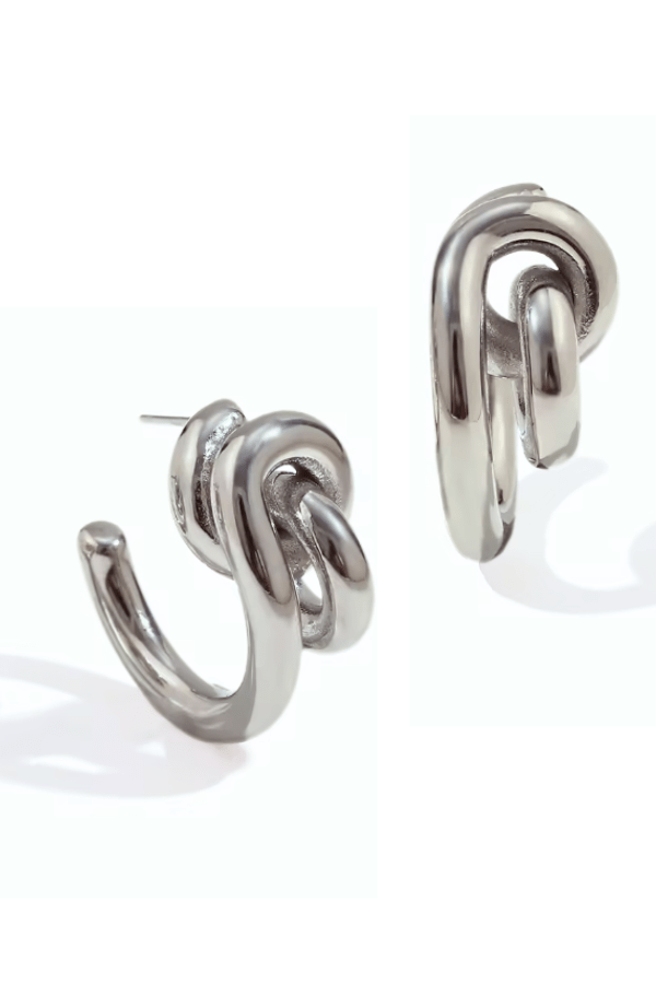 Loop Dangle Element Twist Open Hoop Style Post Back Earrings