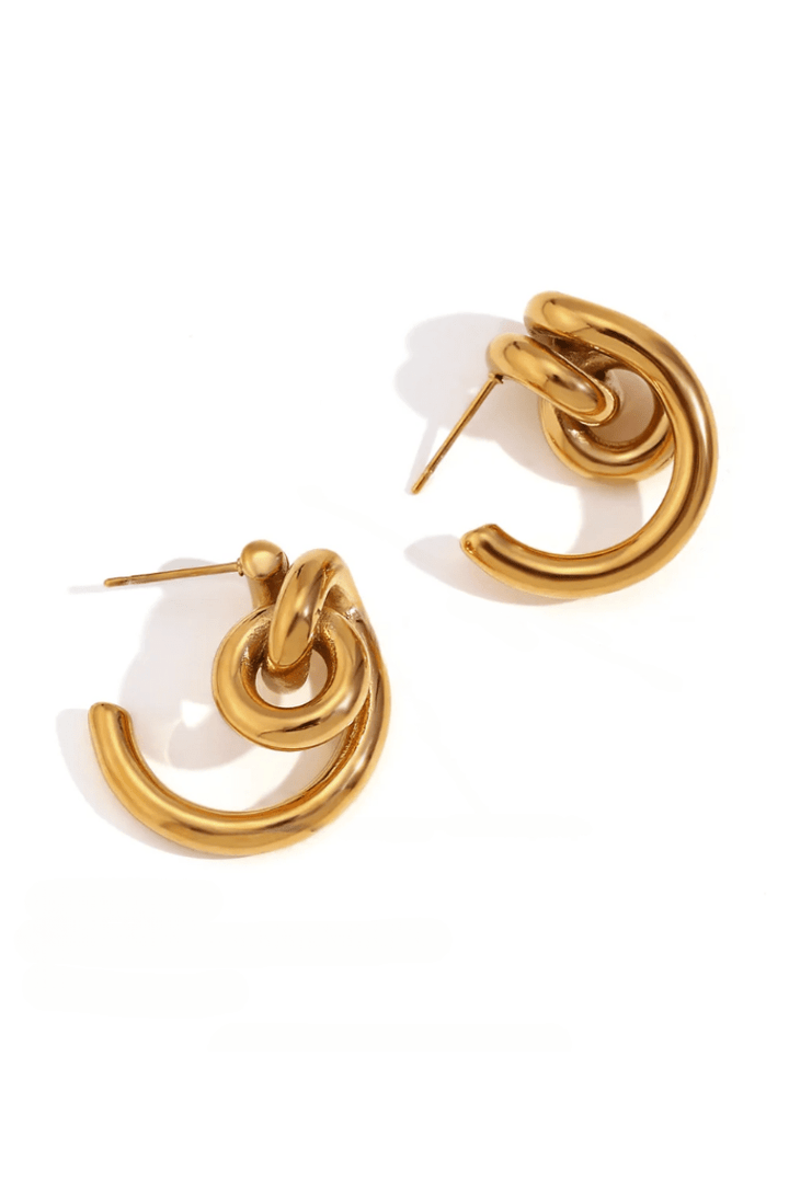 Loop Dangle Element Twist Open Hoop Style Post Back Earrings