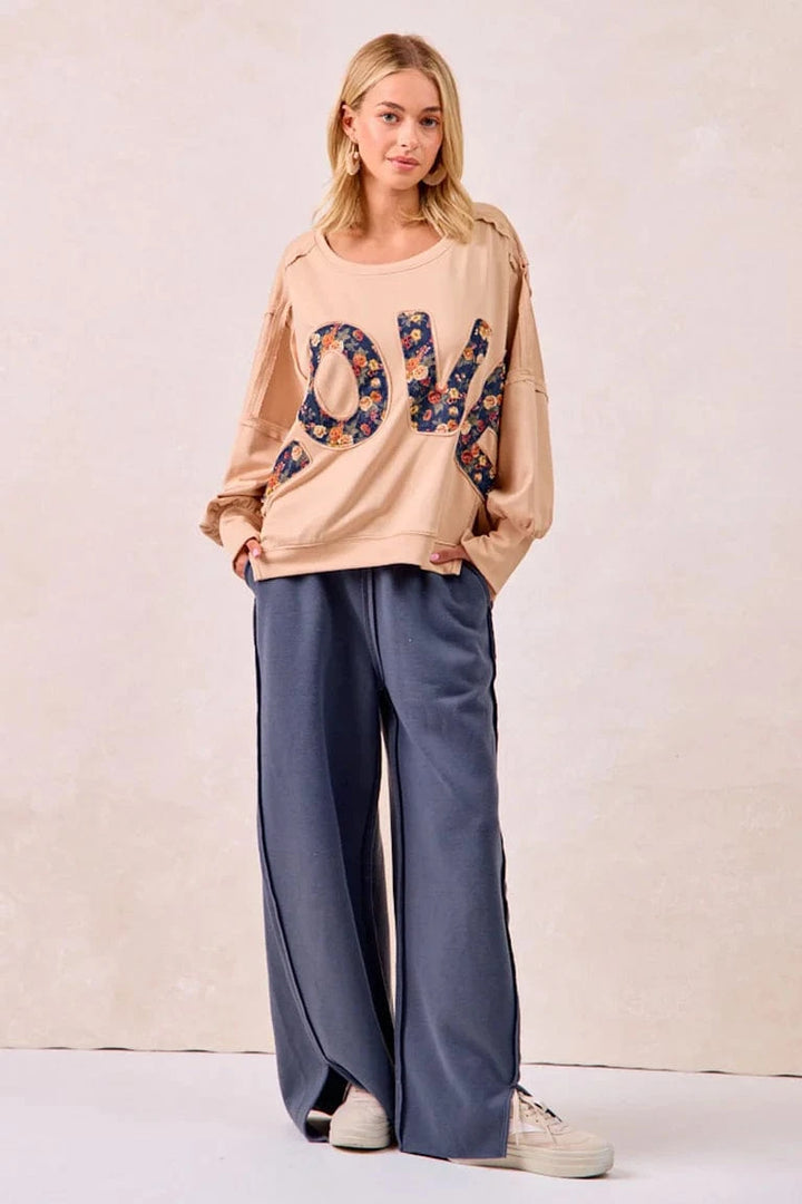 LOVE Floral Patchwork Letters French Terry Sweatshirt