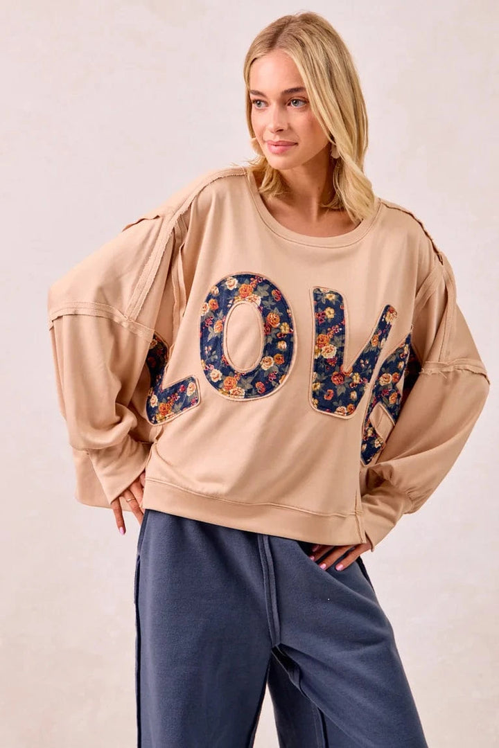 LOVE Floral Patchwork Letters French Terry Sweatshirt